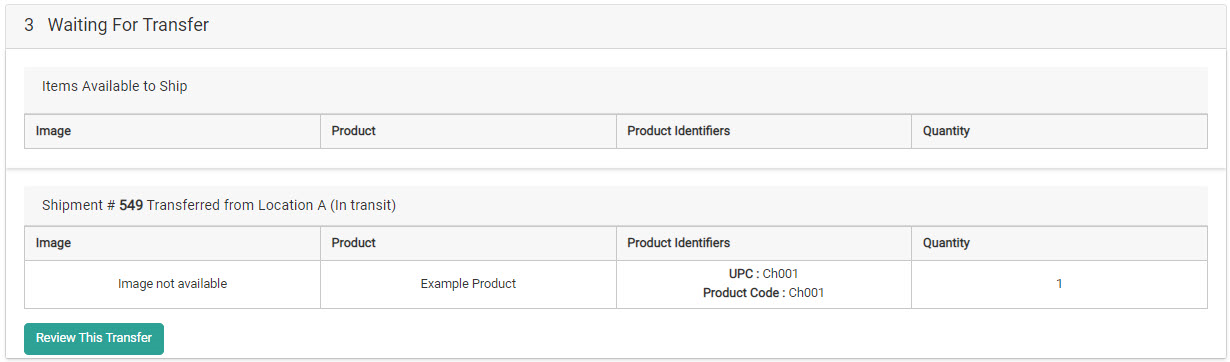 Example of the Waiting For Transfer step with a single item