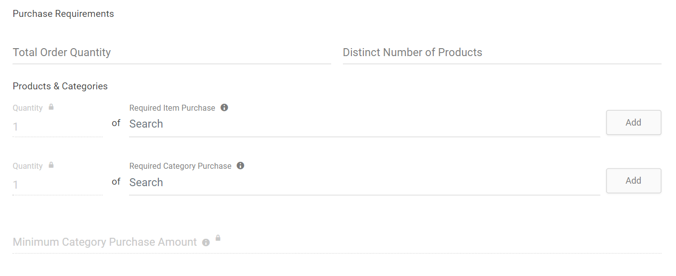 The Purchase Requirements configuration section