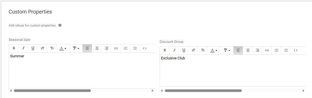 The Custom Properties section with two examples