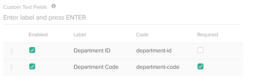 Close-up of the custom text fields options with example labels