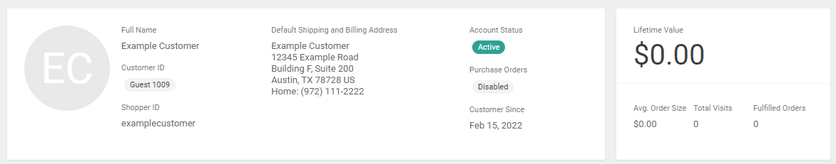 The customer overview information