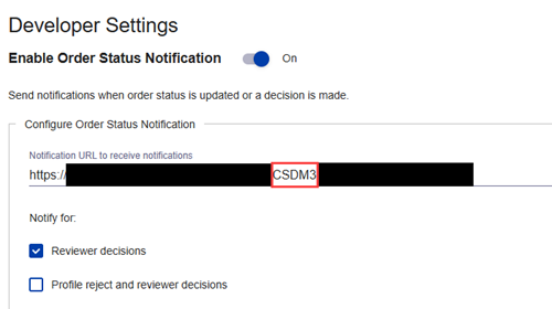 Cybersource settings with a notification URL