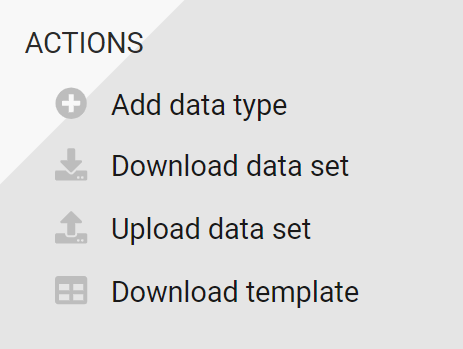 Close-up of the Data Type actions displayed in the navigation menu