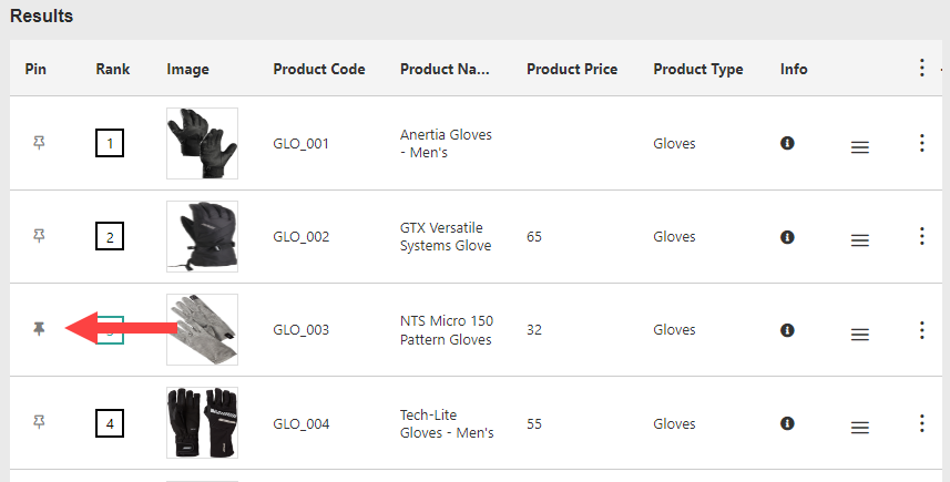 Pinning a result in preview