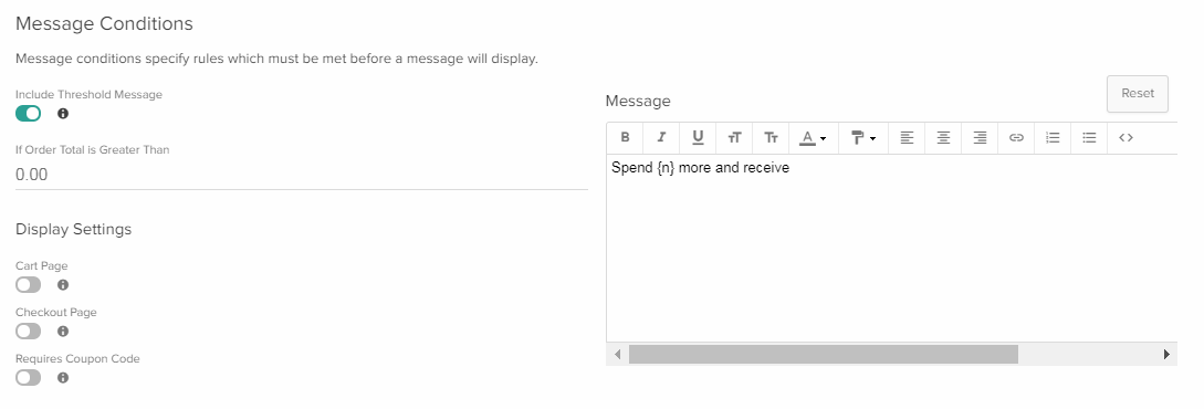 The Message Conditions configuration form