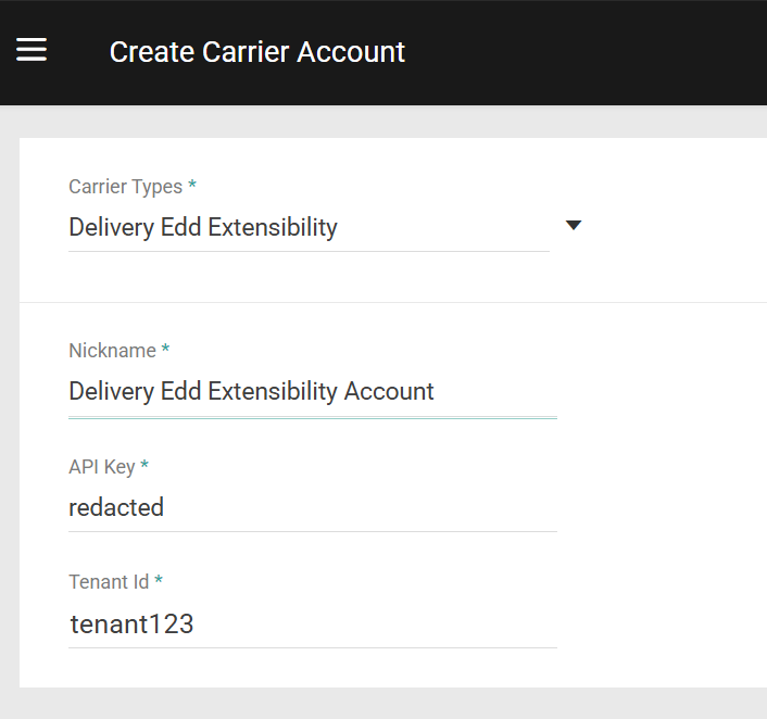 Example Delivery carrier account
