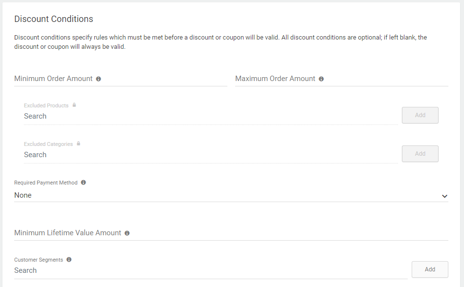 Close-up of the Discount Conditions configuration form
