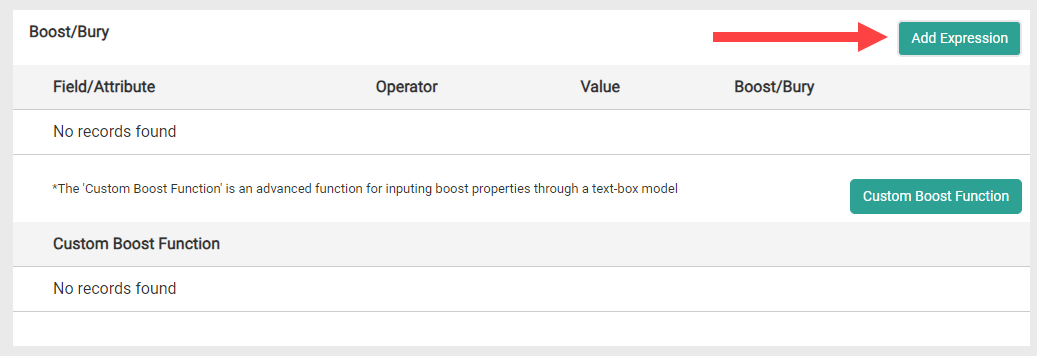 Screenshot of the boost settings with an arrow pointing to the Add Expression button