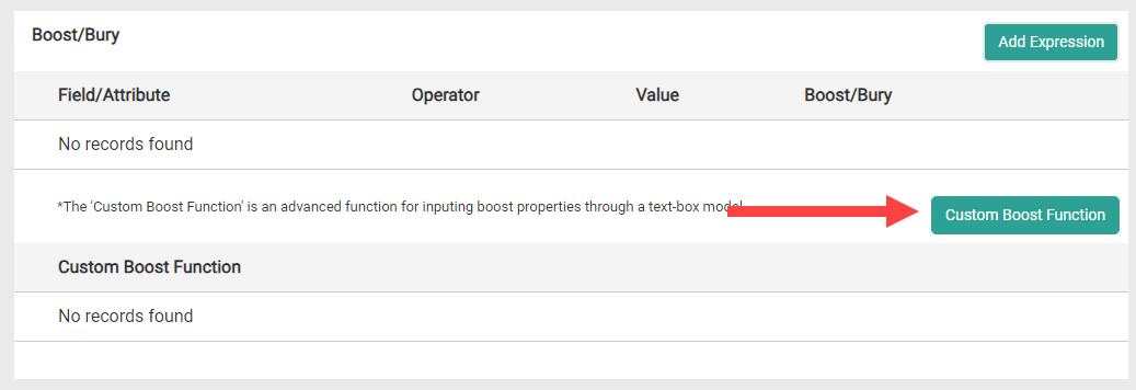 Screenshot of the Custom Boost function modal and button
