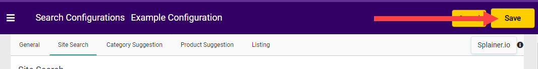 Screenshot of the Search Setting page with an arrow pointing to the Save button