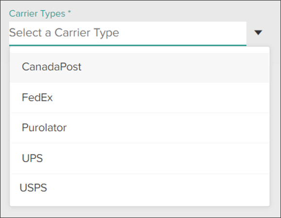 Close-up of the Carrier Type drop-down menu