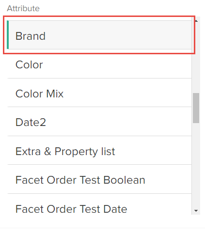 Close-up of the Attributes list with a callout for the Brand value