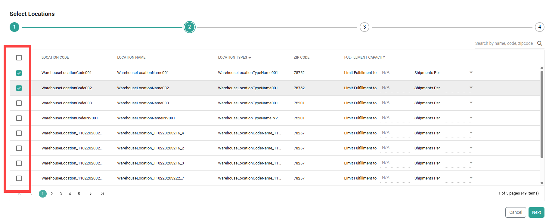 The Select Locations tab with a callout for the Add New button