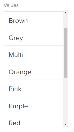 Close-up of the Values list
