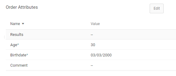 The order attributes section of the order details