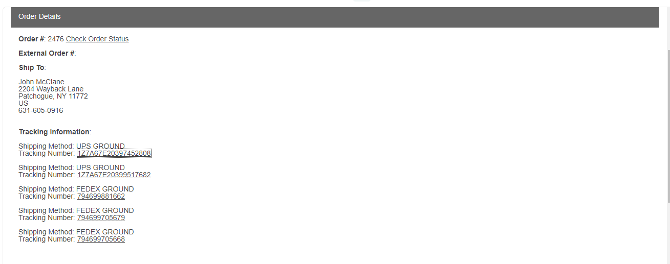 Example of an email notification with order details