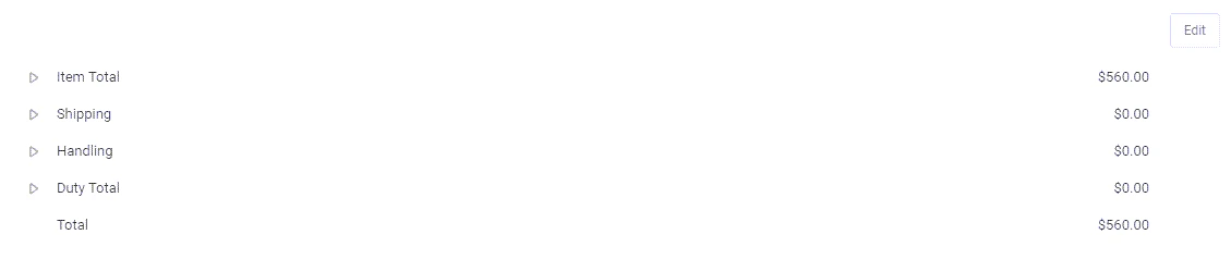 Close-up of the pricing total breakdown in shipment details