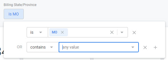 A filter being configured with multiple lines of criteria