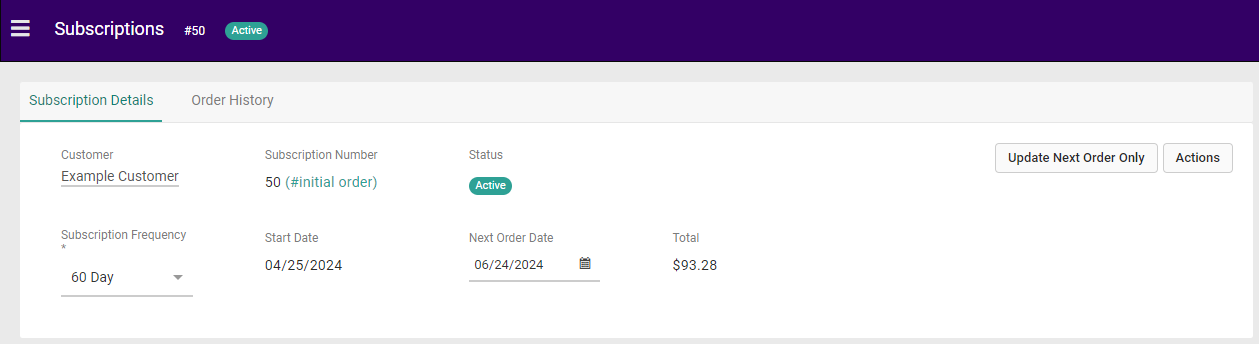 The general Subscription Details tab