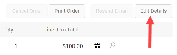 A callout for the Edit Details button on the order details