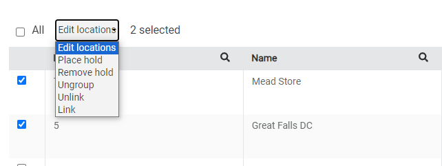 The expanded menu of location actions