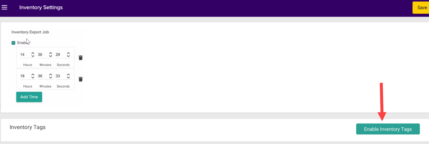 Callout of the Enable Inventory Tags button of inventory settings