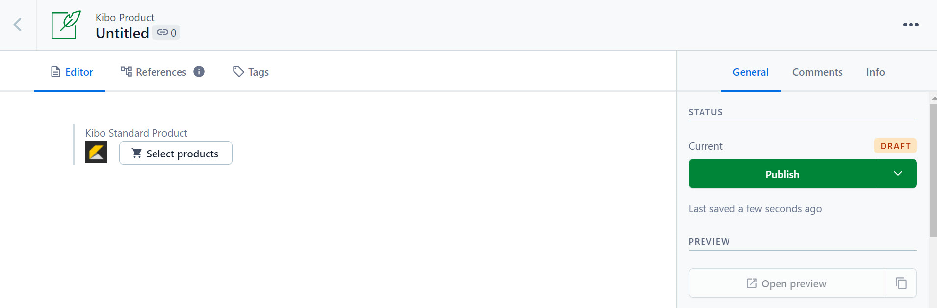 Kibo Product page with "Select Products" option in the left Pane