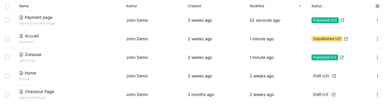 Page statuses
