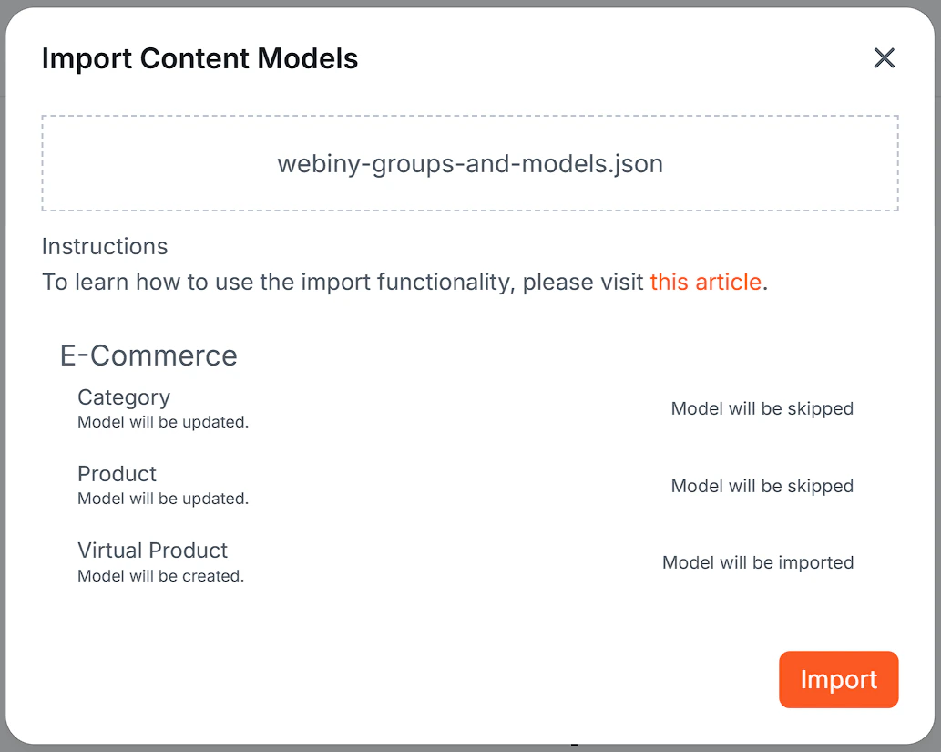 Kibo CMS - Import Content Models