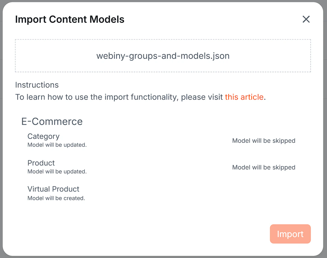 Kibo CMS - Import Content Models