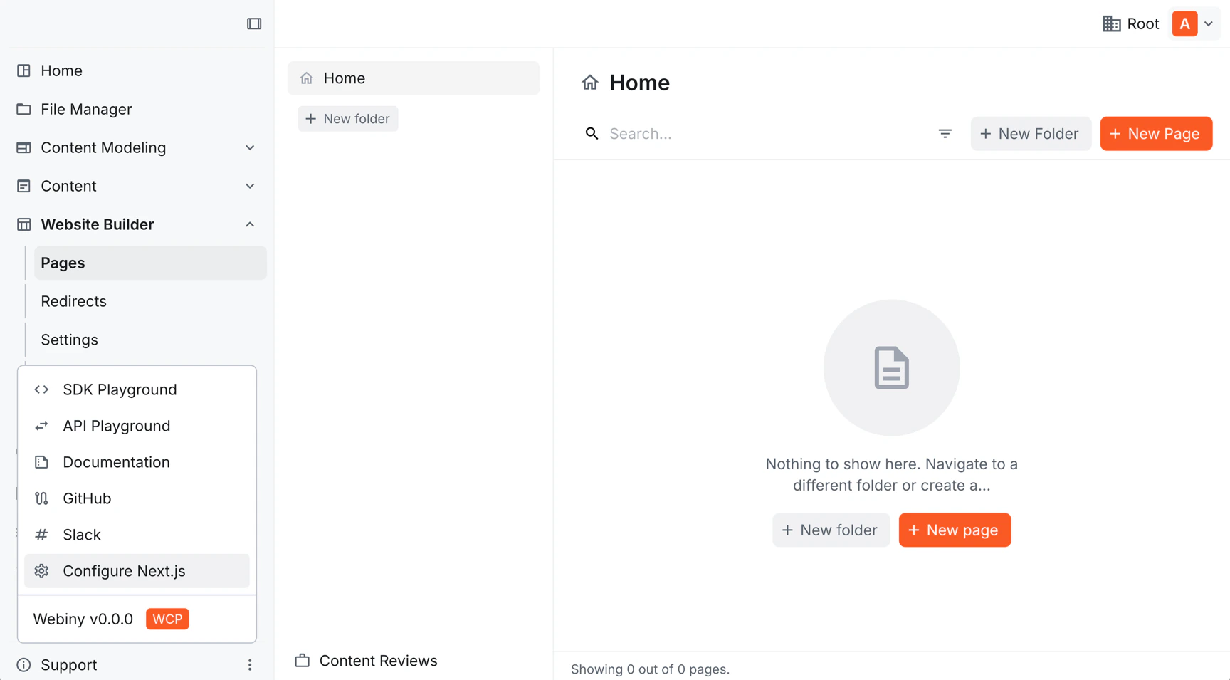 Open the Support menu and select Configure Next.js