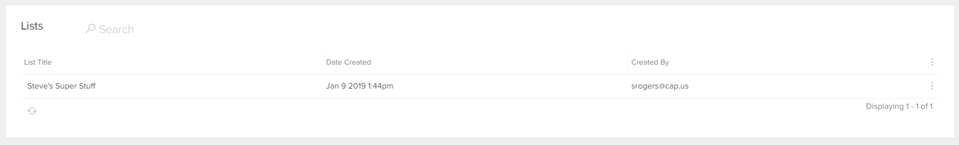 Example of the Lists section of B2B account details