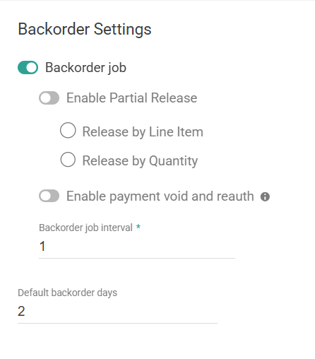 The backorder site settings with the jobs enabled