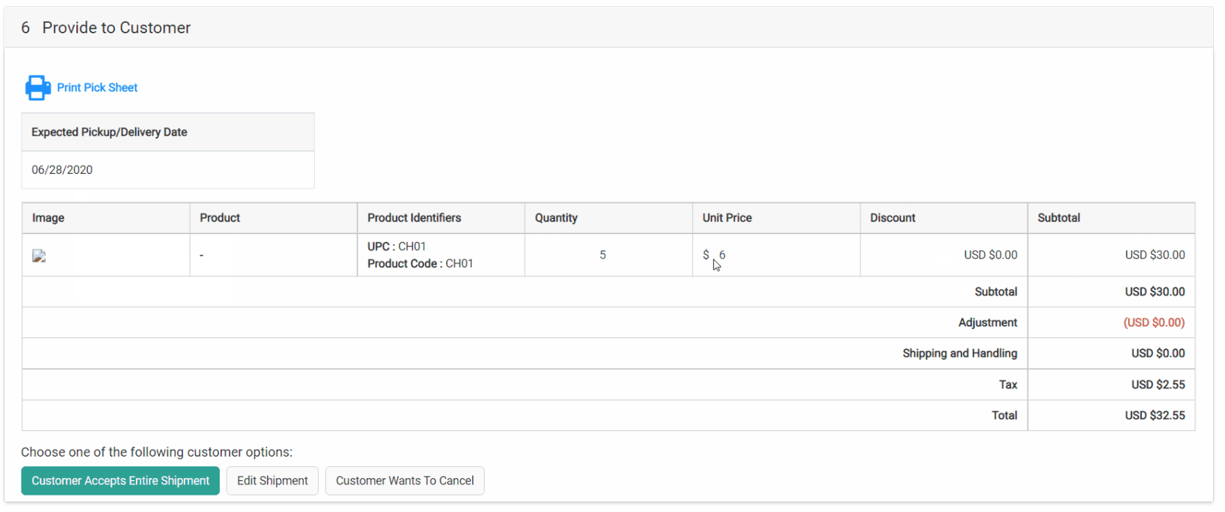 Example of the Provide to Customer step