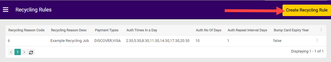 The Recycling Rules page with a callout for the Create Recycling Rule button