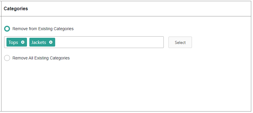 The Assign Categories module with several example categories selected for removal