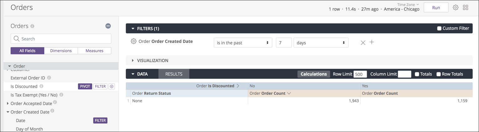 The Filter options when creating a custom report