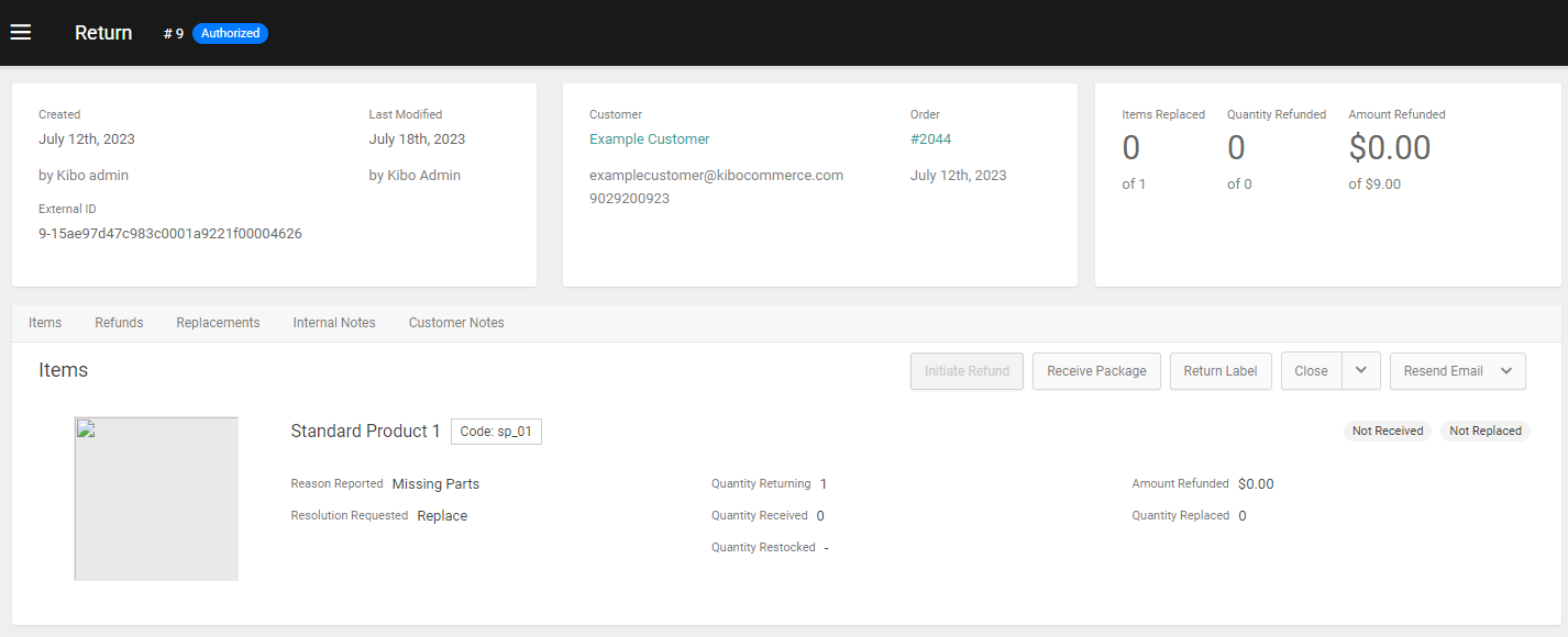 The return details page