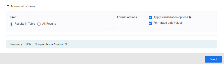 The Advanced options of the report Send modal