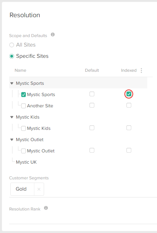 The Resolution configurations with a callout for the Indexed checkbox