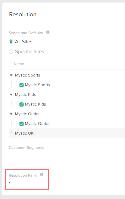 The Resolution configurations with a callout for the Resolution Rank setting