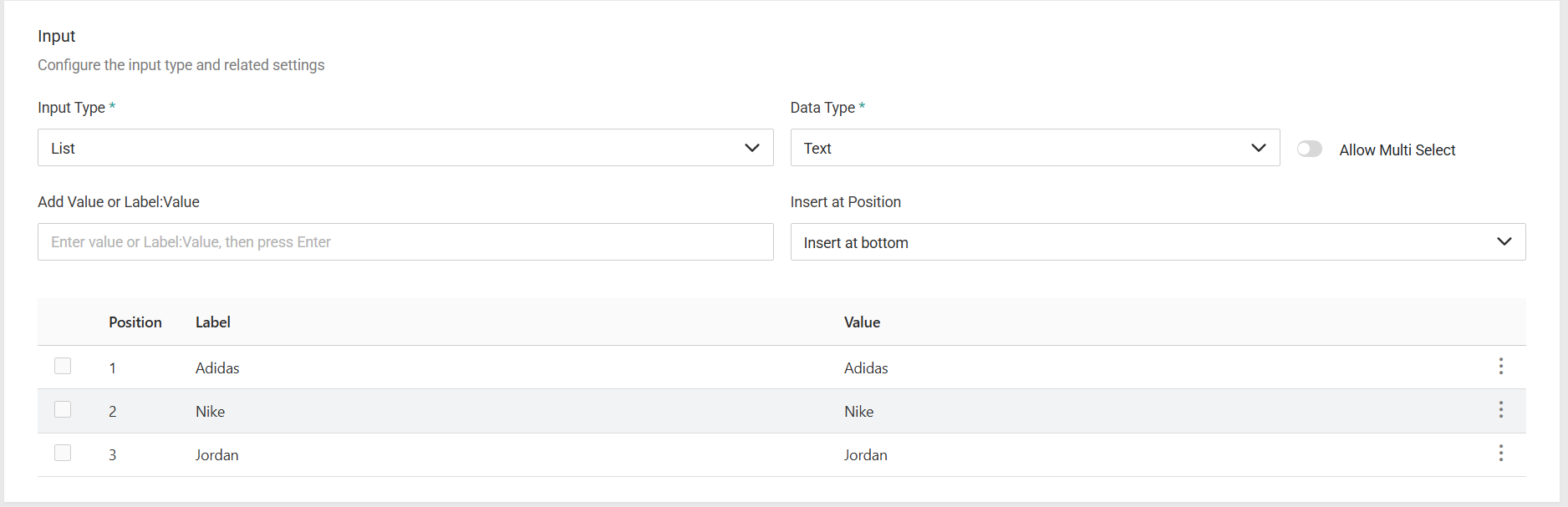 The Shipment Attributes data type example