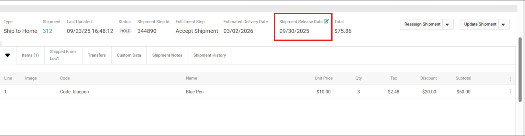 Edit Shipment Release Date on Shipment Tab