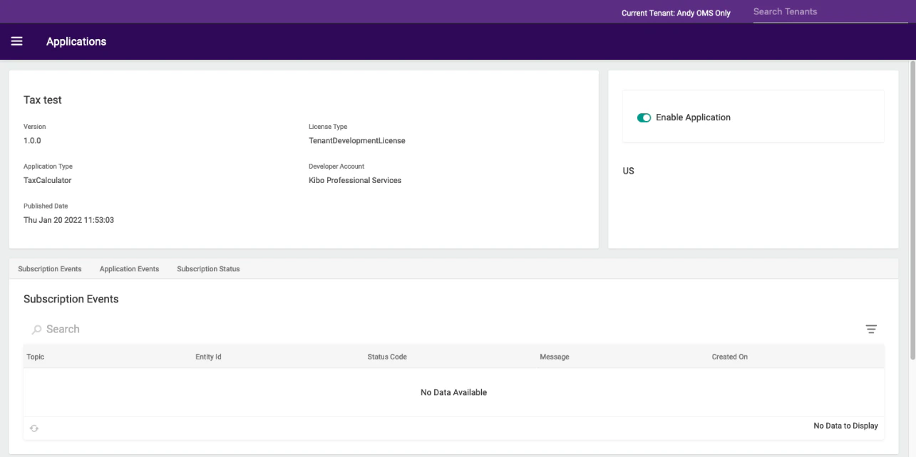 Application page with Enable Application toggle button at right pane.