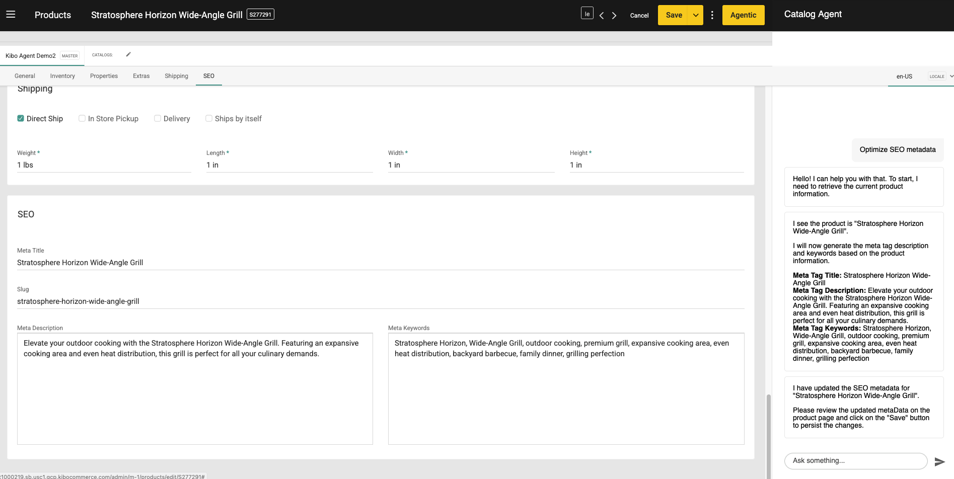 Merchandizing Agent optimizing SEO metadata