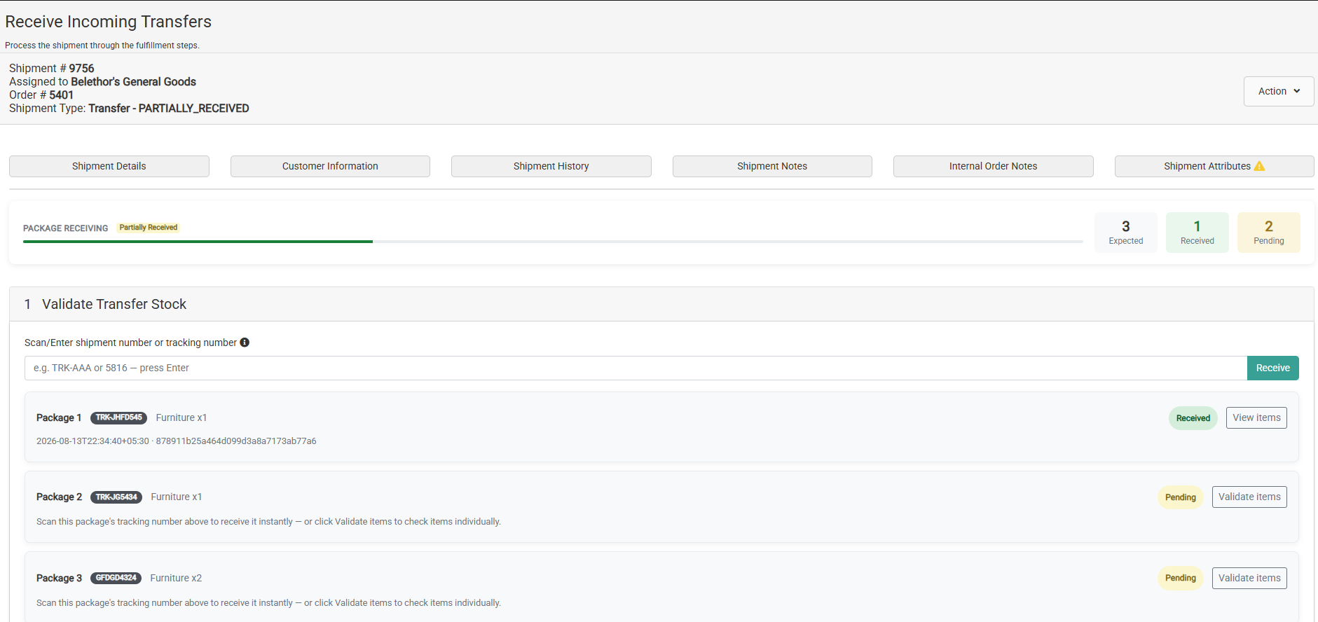 Partial Received Status