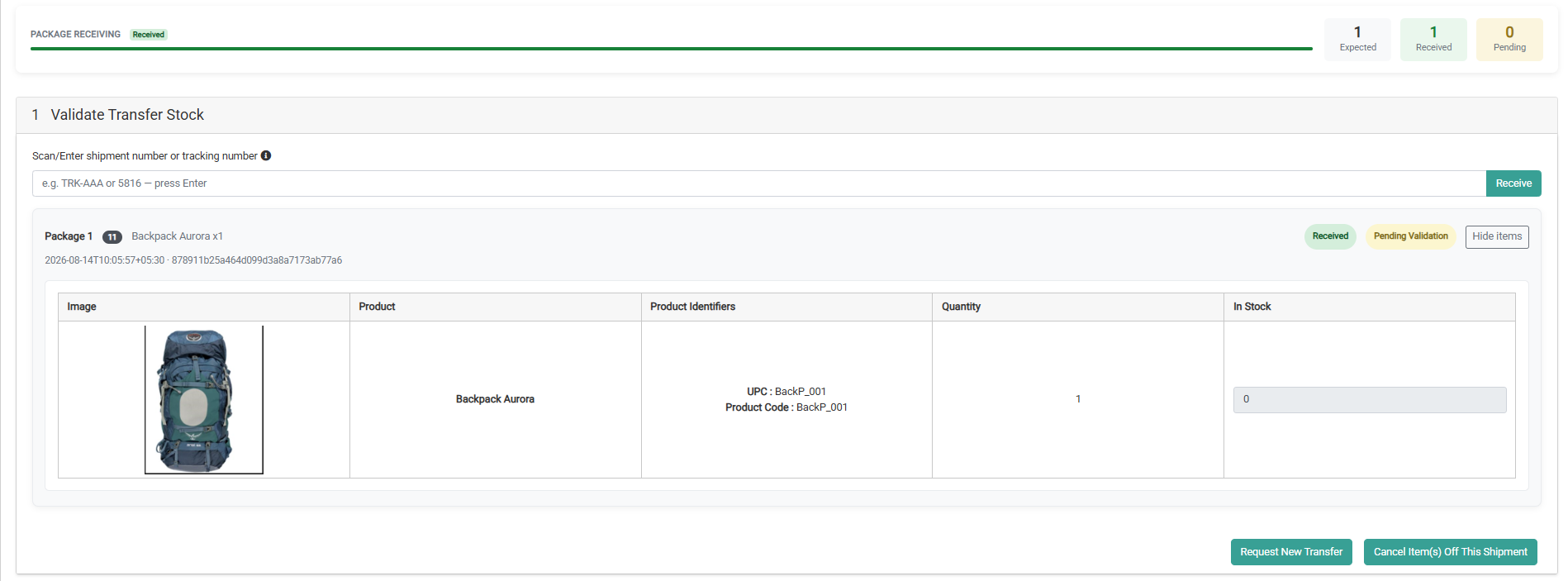 Request New Transfer N Cancel Items Buttons