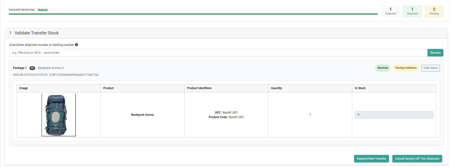 Request New Transfer N Cancel Items Buttons