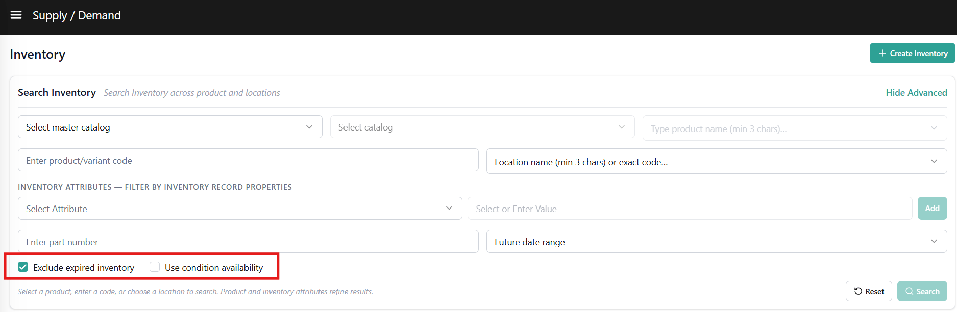 Advance Search Main Inventory