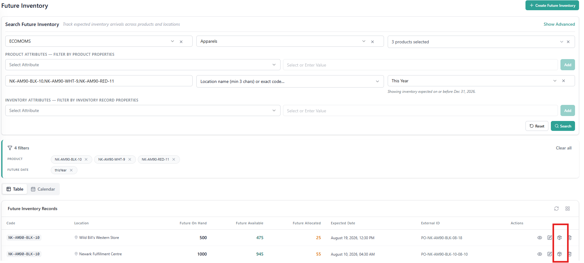 Allocations Button Future Inventory Page